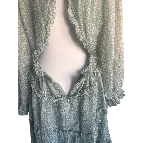 Women's Casual Floral Summer Long Sleeve Deep V-Neck Open Back Ruffles Large - Picture 7 of 13